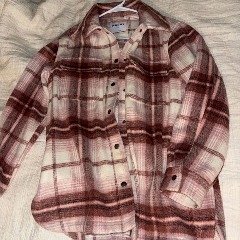Old Navy Marion Pink and Cream Plaid Shacket